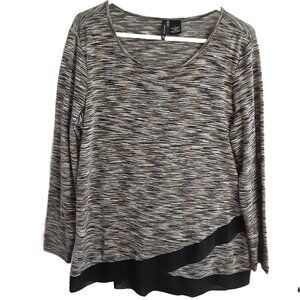 New Directions Top Size LARGE Pullover Layered Front Long Sleeve Round Neck